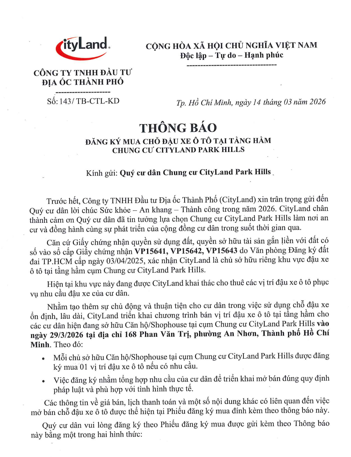 Cư d&acirc;n TPHCM phản ứng mạnh về việc b&aacute;n chỗ đậu xe 500 triệu đồng tại CityLand Park Hills - Ảnh 1.