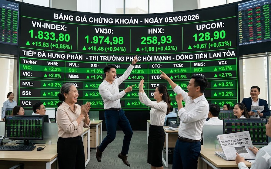 Trút bỏ gánh nặng, VN-Index mở gáp bứt phá ngay phiên ATO ngày 5-3