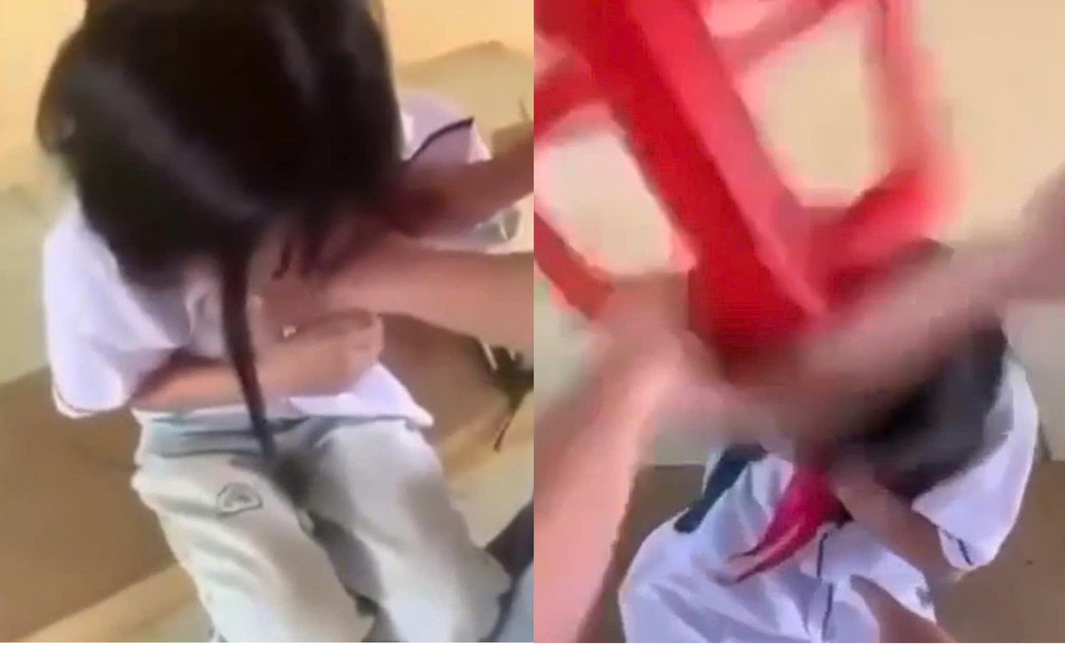 Nữ sinh lớp 8 bị bạn c&ugrave;ng lớp d&ugrave;ng ghế đ&aacute;nh v&agrave;o đầu, cởi &aacute;o giữa lớp - Ảnh 1.
