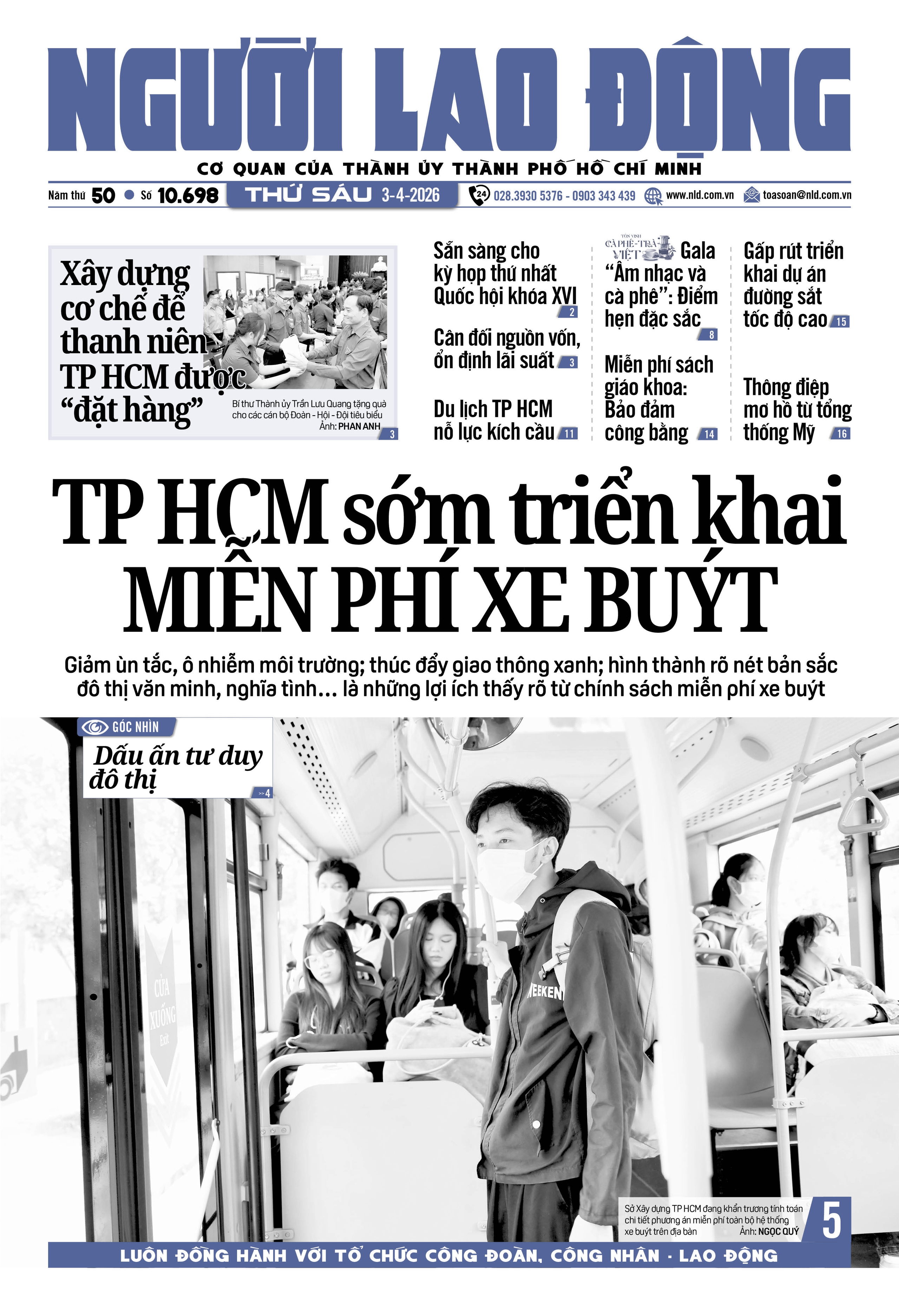 Báo in Người Lao Động 3-4: TP HCM sớm triển khai miễn phí xe buýt - Ảnh 1.
