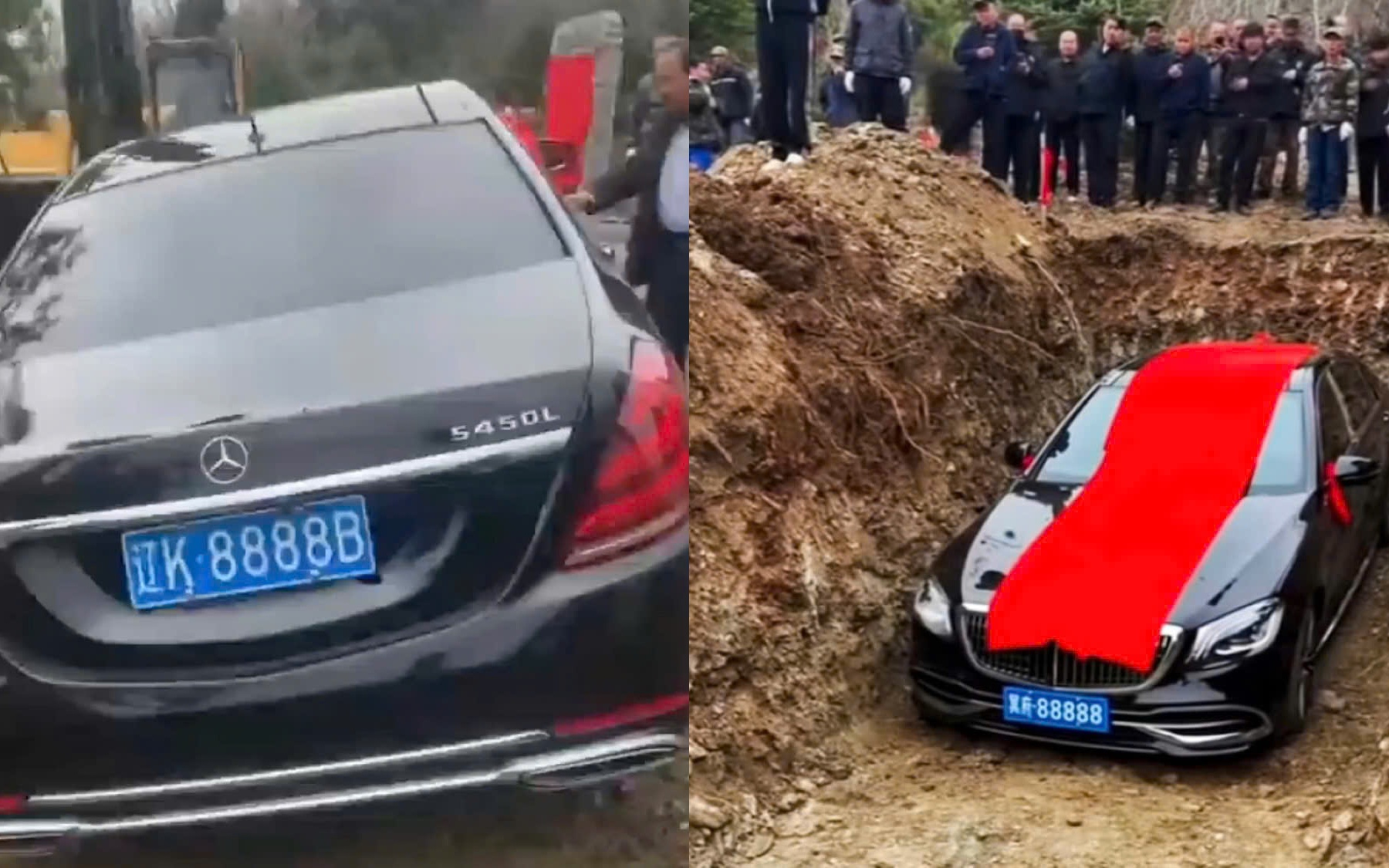 Chôn xe Mercedes biển số 8888 theo người quá cố, gia đình Trung Quốc gây bão dư luận