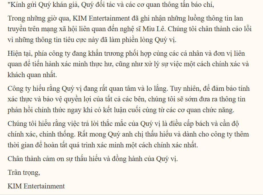 Phía Miu Lê lên tiếng về tin "bị điều tra liên quan đến ma túy ở Hải Phòng" - Ảnh 2.