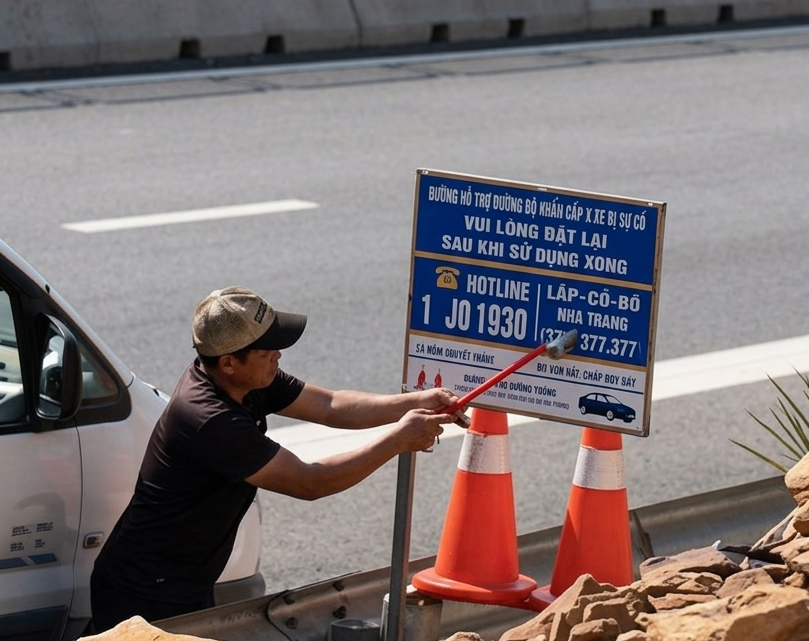 Chủ gara ô tô bị phạt vì xóa số điện thọai cứu hộ trên cao tốc Bắc - Nam - Ảnh 1.