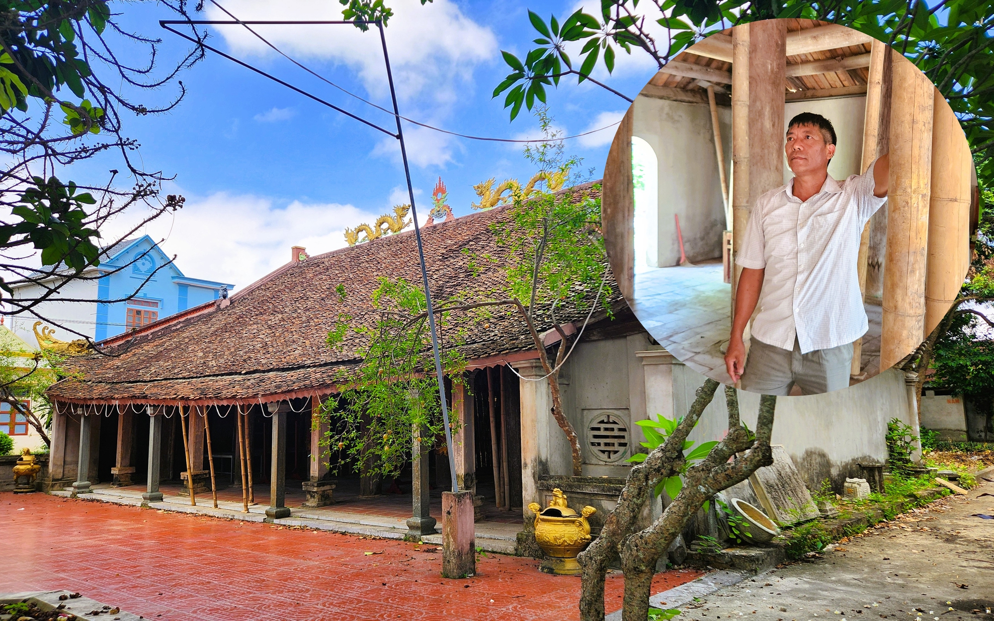 Đình cổ chờ sập ở Thanh Hóa, dân làng dùng tre luồng chống đỡ