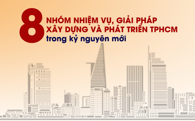 [Infographic] - 8 nhóm nhiệm vụ, giải pháp xây dựng, phát triển TPHCM trong kỷ nguyên mới