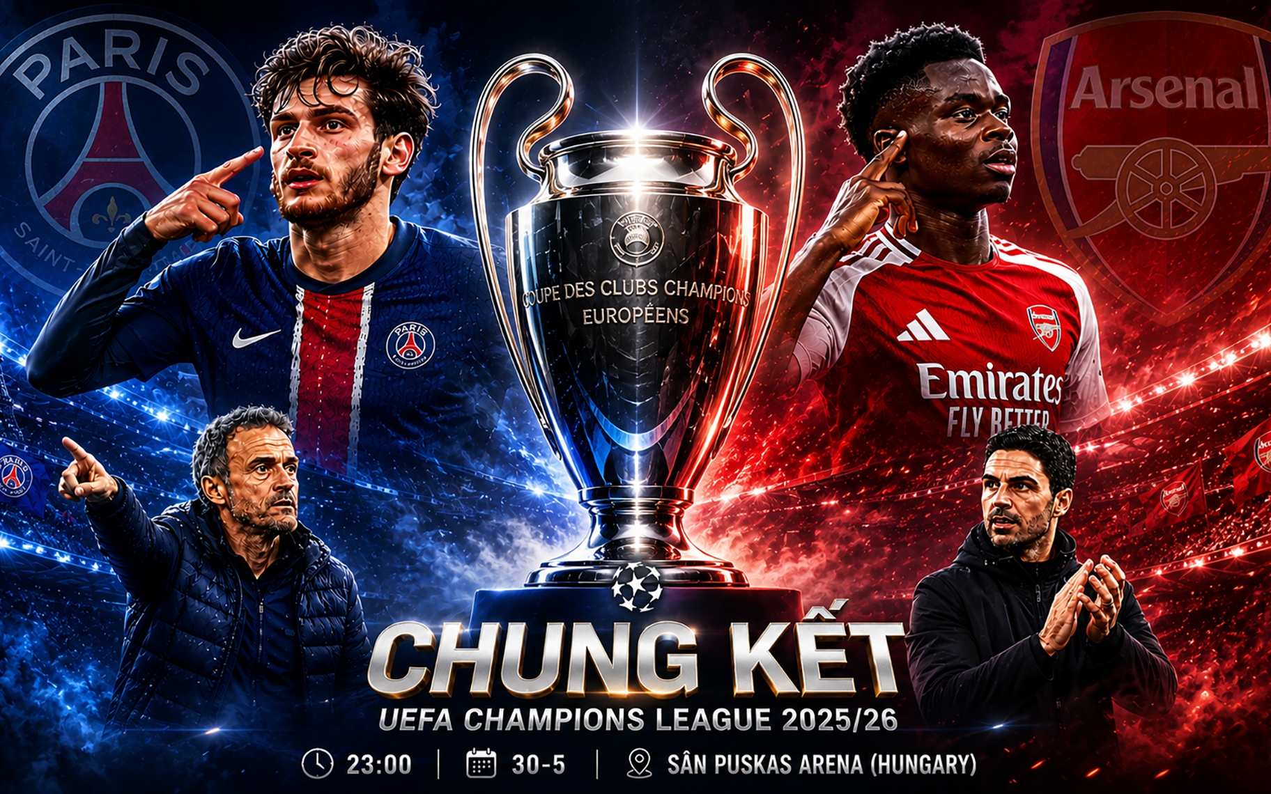 Chung kết Champions League: Arsenal thách thức nhà vô địch