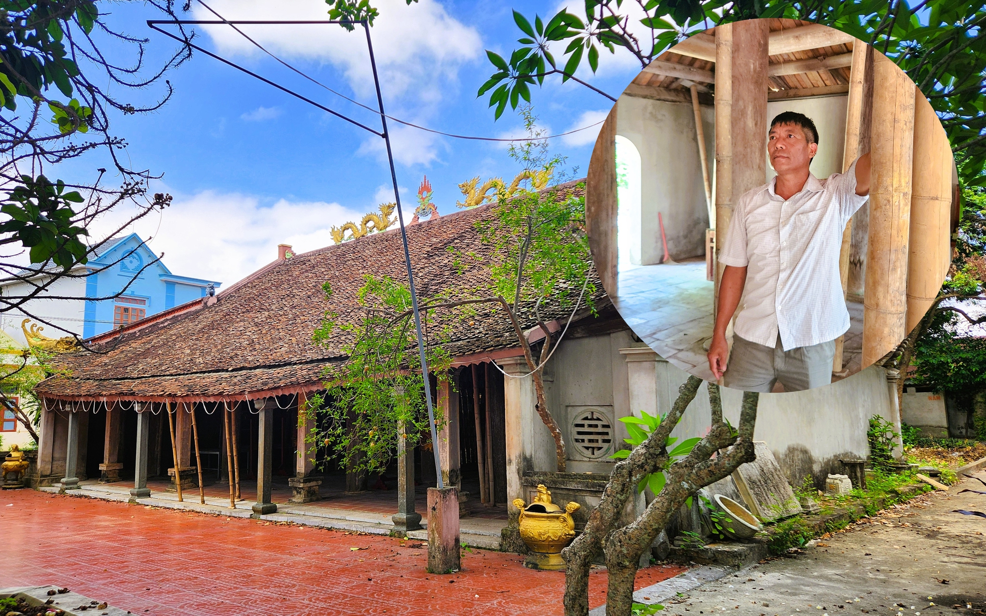 Tin mới vụ đình cổ chờ sập, dân làng dùng tre luồng chống đỡ