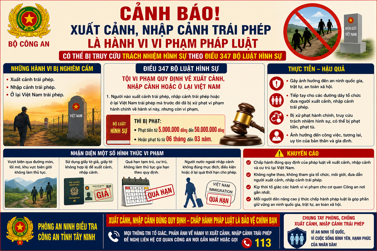 C&ocirc;ng an T&acirc;y Ninh khuyến c&aacute;o 3 kh&ocirc;ng , 2 chủ động để ngăn chặn xuất nhập cảnh tr&aacute;i ph&eacute;p - Ảnh 4.