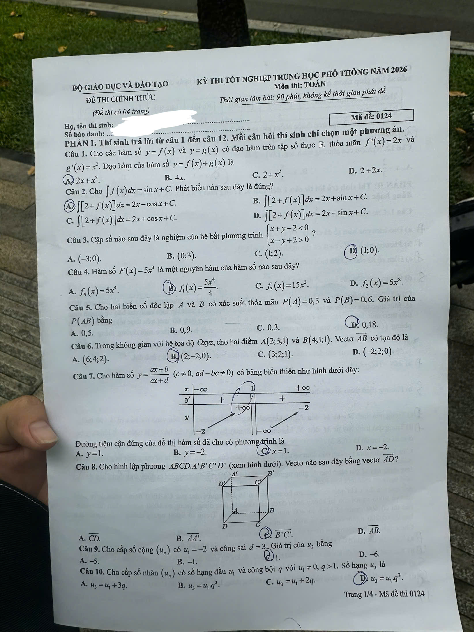 Đề thi m&ocirc;n To&aacute;n tốt nghiệp THPT v&agrave; gợi &yacute; giải đề - Ảnh 1.