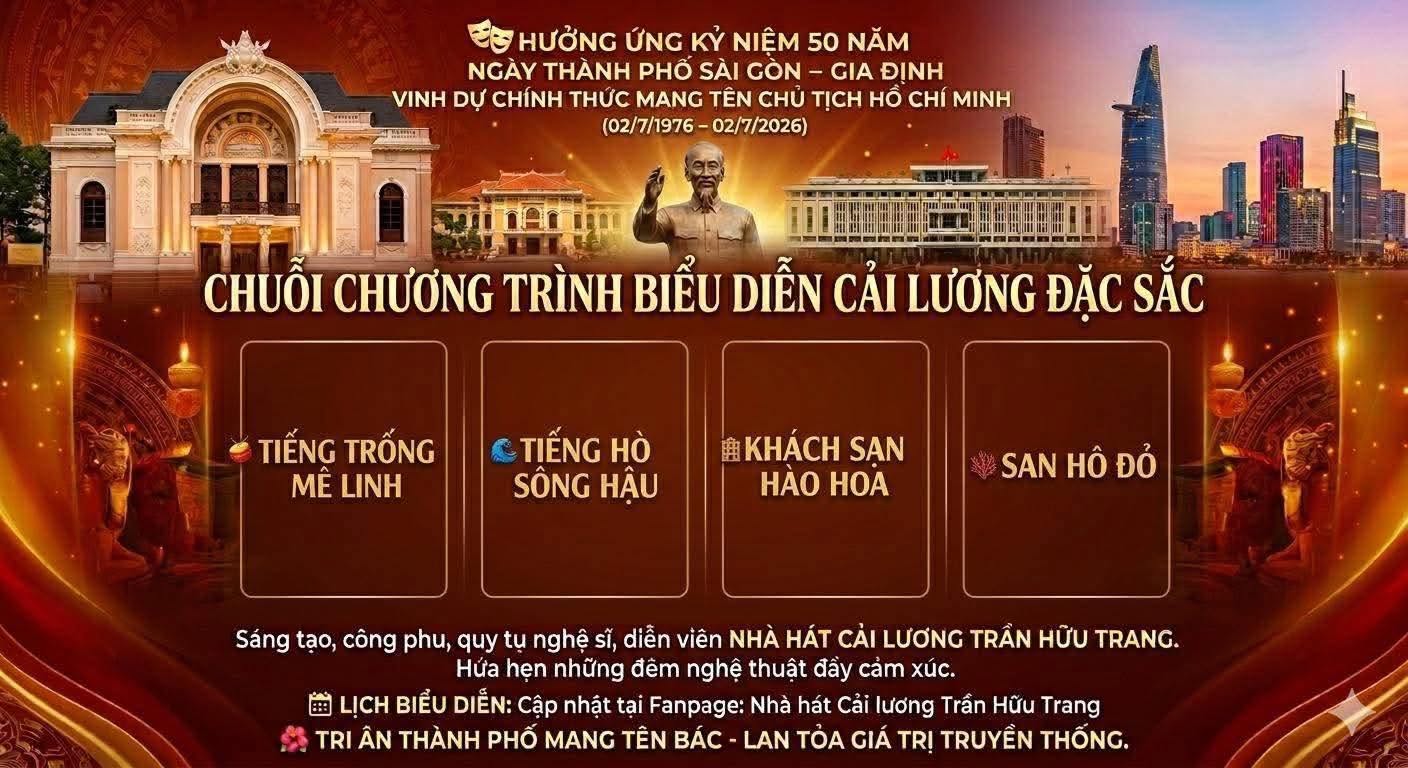 4 vở cải lương ch&agrave;o mừng 50 năm Ng&agrave;y Th&agrave;nh phố vinh dự mang t&ecirc;n Chủ tịch Hồ Ch&iacute; Minh - Ảnh 1.