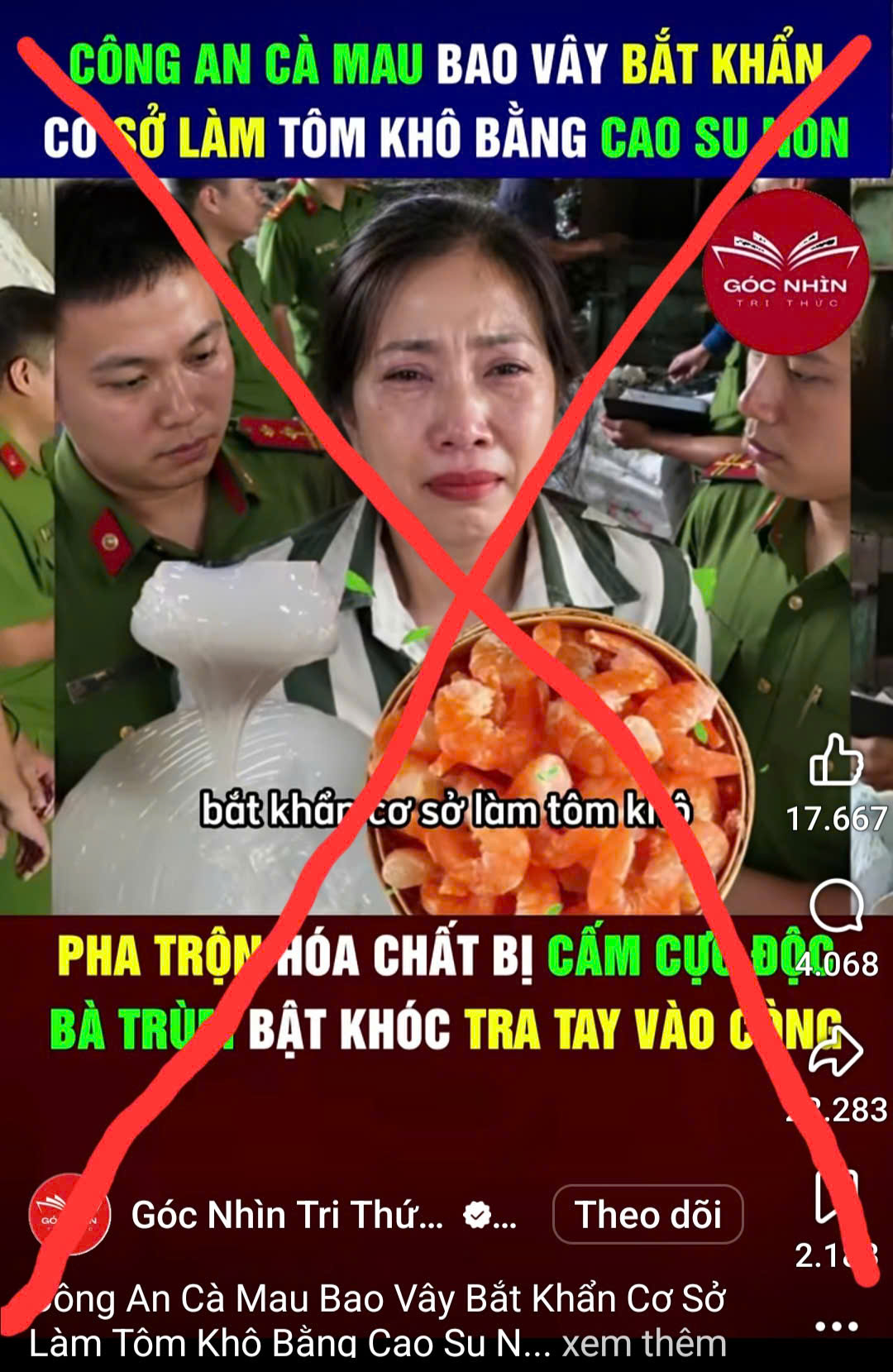 Diễn biến mới vụ tung tin "t&ocirc;m kh&ocirc; được l&agrave;m bằng cao su non" ở C&agrave; Mau - Ảnh 1.