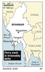 Chìm phà ở Myanmar, 38 người thiệt mạng