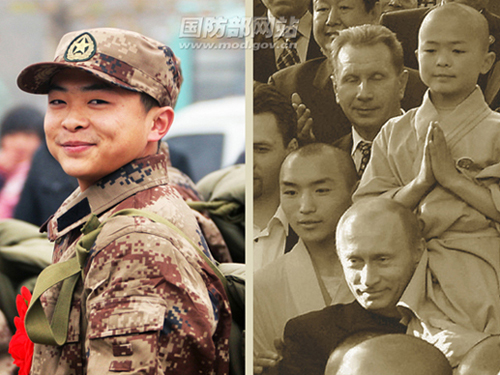 Cậu bé Thiếu Lâm ngồi trên vai Putin nhập ngũ