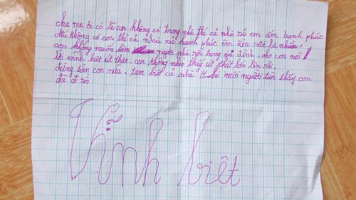 Một học sinh lớp 5 tự tử, để lại thư tuyệt mệnh?