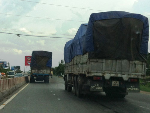 Phát hiện phóng viên ghi hình, 2 xe chở gỗ vội vàng... “núp”