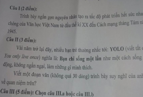 Xôn xao đề văn nghị luận về ‘YOLO’