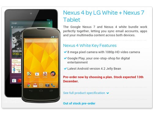 Nexus 4 phiên bản trắng xuất hiện ở Anh