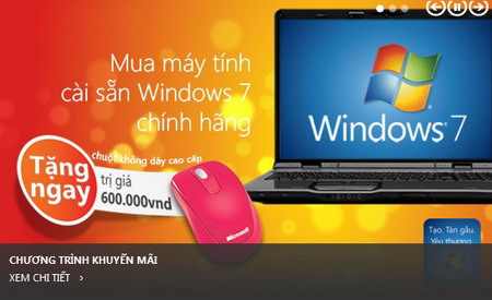 Mua máy tính cài Windows 7 tặng chuột không dây