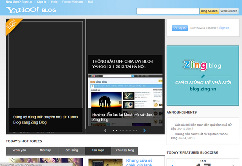 Zing Blog tiếp nhận dữ liệu từ Yahoo! Blog
