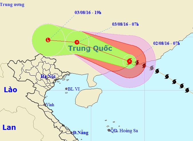 Vị trí và dự báo hướng di chuyển của bão số 2 - Nguồn: Trung tâm Dự báo khí tượng thủy văn Trung ương