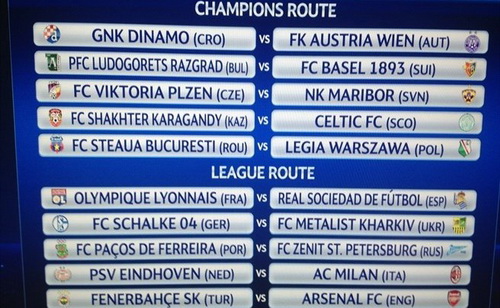 Milan đối đầu PSV, Arsenal chạm trán Fenerbahce