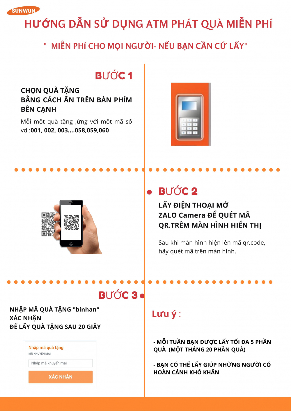 Bảng hưởng dẫn c&aacute;ch lấy qu&agrave; bằng smartphone. 