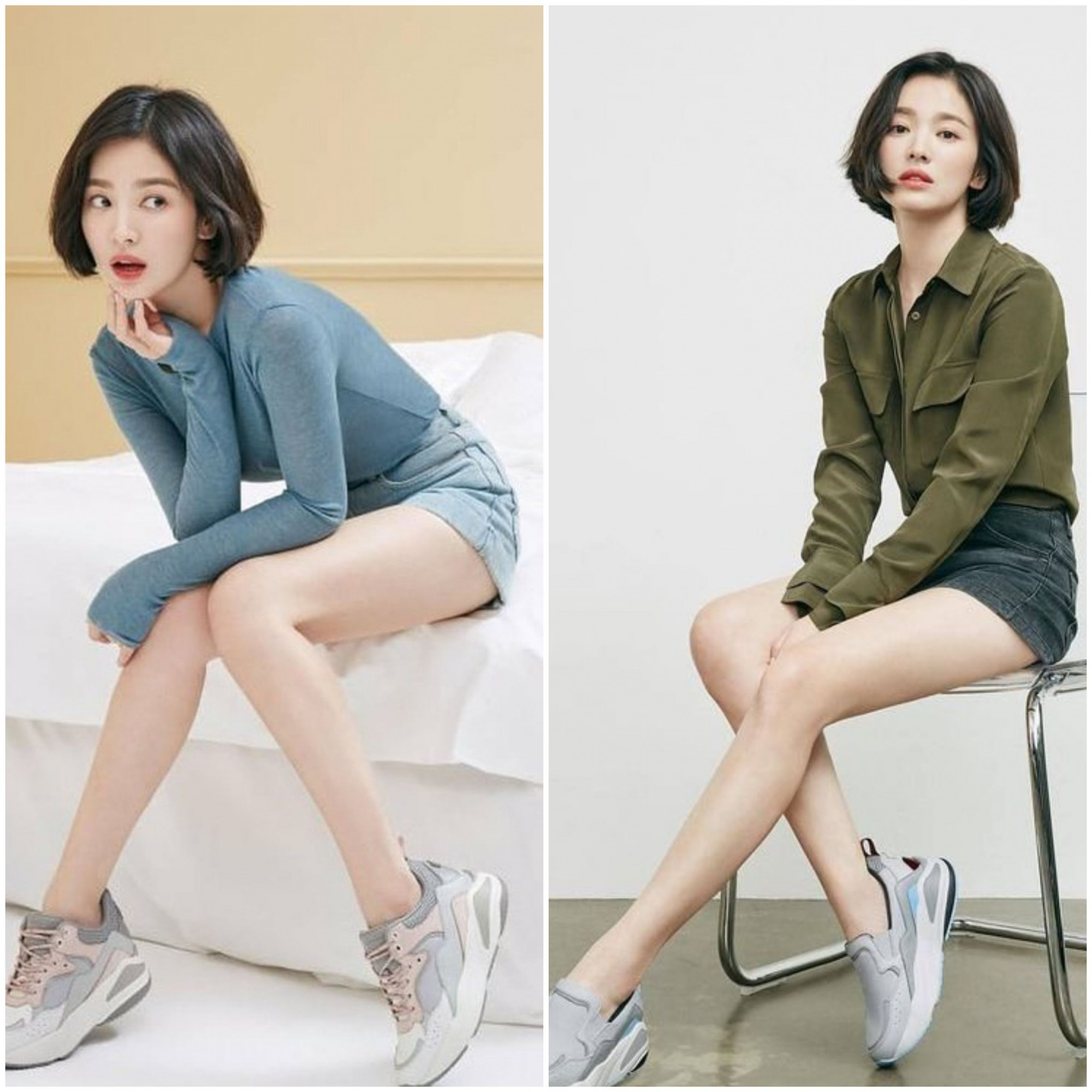 Tạo h&igrave;nh d&aacute;ng ngồi gi&uacute;p Song Hye Kyo che lập hạn chế chiều cao.