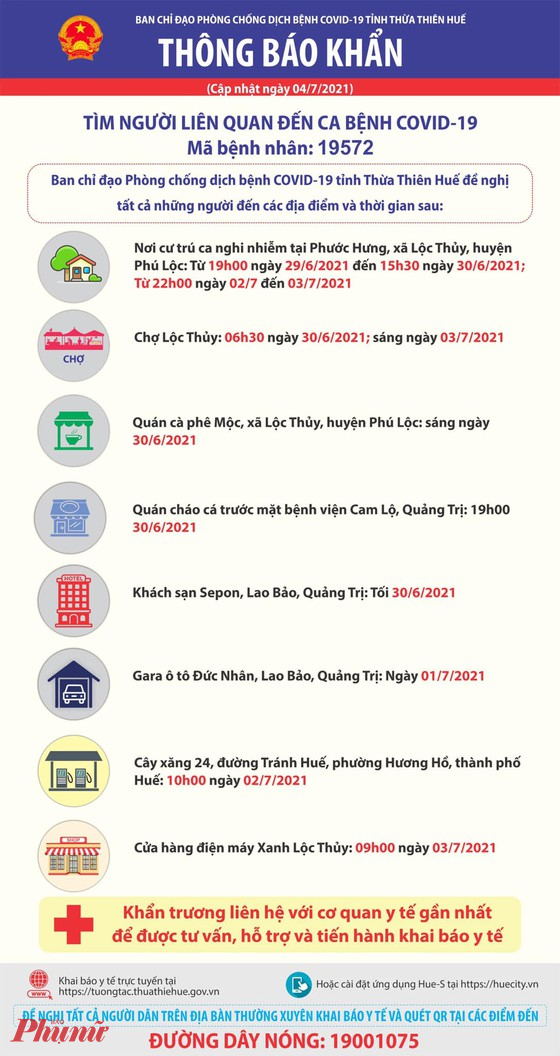 Tỉnh Thừa Thi&ecirc;n - Huế ra th&ocirc;ng b&aacute;o khẩn t&igrave;m người li&ecirc;n quan đến BN 19572