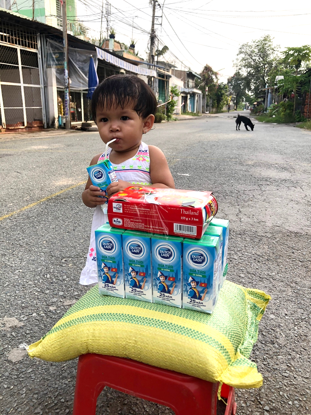 Trẻ nhỏ tại khu bến đ&ograve; B&igrave;nh Mỹ (ấp 1, x&atilde; B&igrave;nh Mỹ, huyện Củ Chi, TPHCM) phần lớn l&agrave; d&acirc;n tộc Khơ-me c&oacute;ho&agrave;n cảnh rất kh&oacute; khăn, thiếu thốn. Nhận được sữa, nhiều b&eacute; khui ra uống tại chỗ v&igrave; đ&atilde; l&acirc;u rồi chưa được uống - Ảnh: CGHL