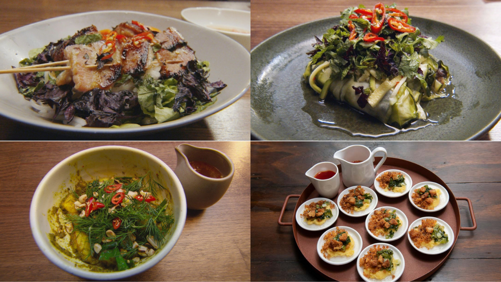 C&aacute;c m&oacute;n Việt của ch&agrave;ng đầu bếp trẻ tại chương tr&igrave;nh Masterchef Australia 2021 (B&uacute;n chả H&agrave; Nội, B&aacute;nh cuốn, B&uacute;n chả c&aacute;, B&aacute;nh b&egrave;o)