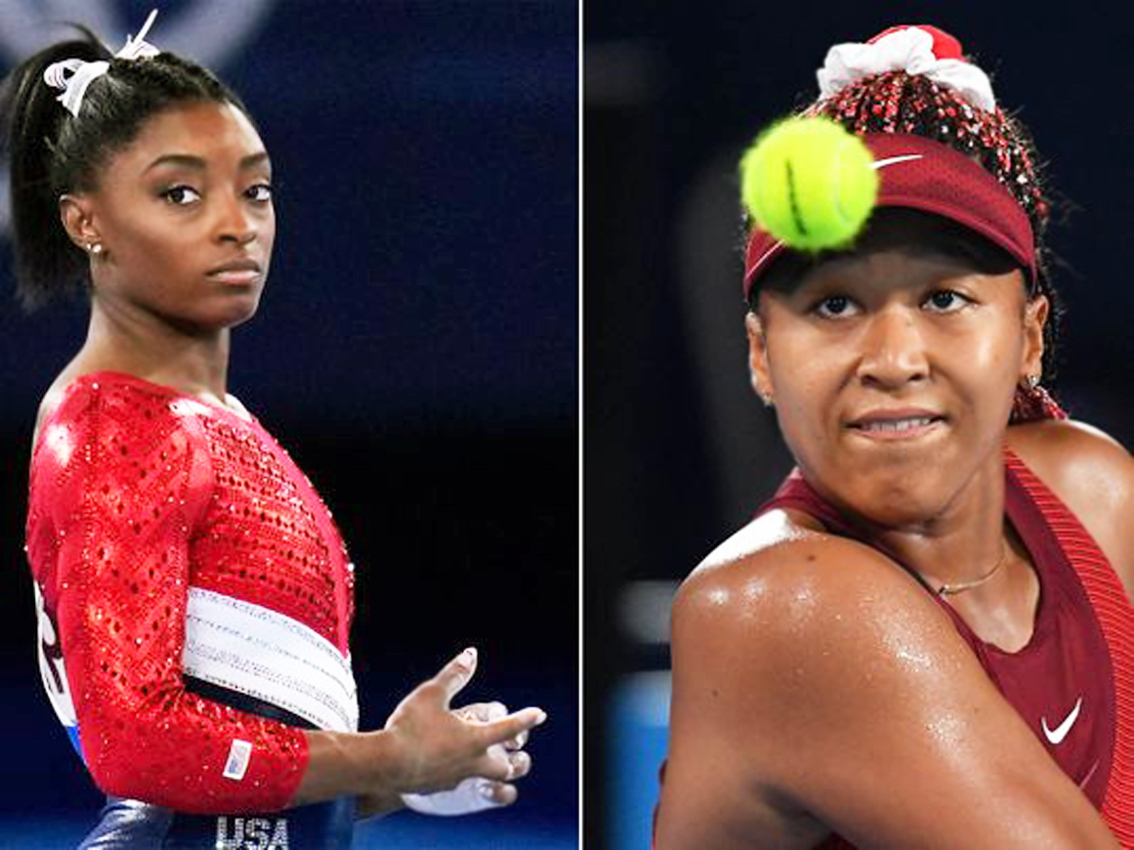 Simone Biles (tr&aacute;i) v&agrave; Naomi Osaka (phải) mang đến sự ch&uacute; &yacute; của dư luận về vấn đề hệ trọng l&agrave; sức khỏe t&acirc;m thần của c&aacute;c nữ vận động vi&ecirc;n