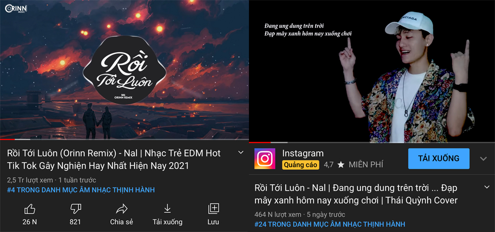 Những bản cover, phối lại ca kh&uacute;c Rồi tới lu&ocirc;n đều lọt v&agrave;o danh s&aacute;ch thịnh h&agrave;nh của YouTube