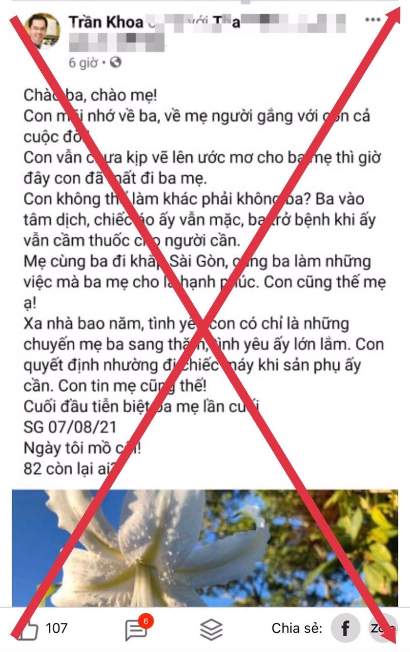 việc t&agrave;i khoản &ldquo;Trần Khoa&rdquo; l&agrave; giả mạo, nhưng vẫn tương t&aacute;c, trao đổi thật trong một nh&oacute;m tr&ecirc;n mạng x&atilde; hội c&oacute; nội dung sai sự thật, c&oacute; dấu hiệu vụ lợi 