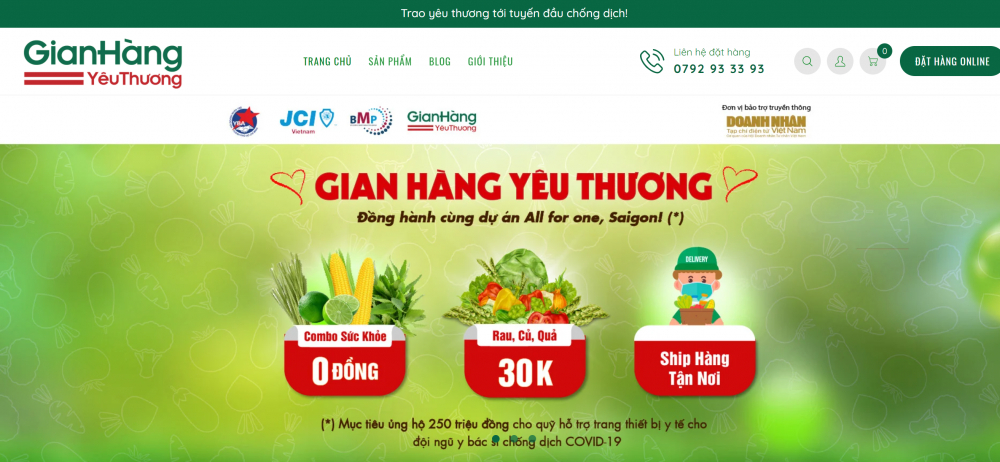 Giao diện trang Gian h&agrave;ng y&ecirc;u thương phục vụ n&ocirc;ng sản sạch cho người d&acirc;n.