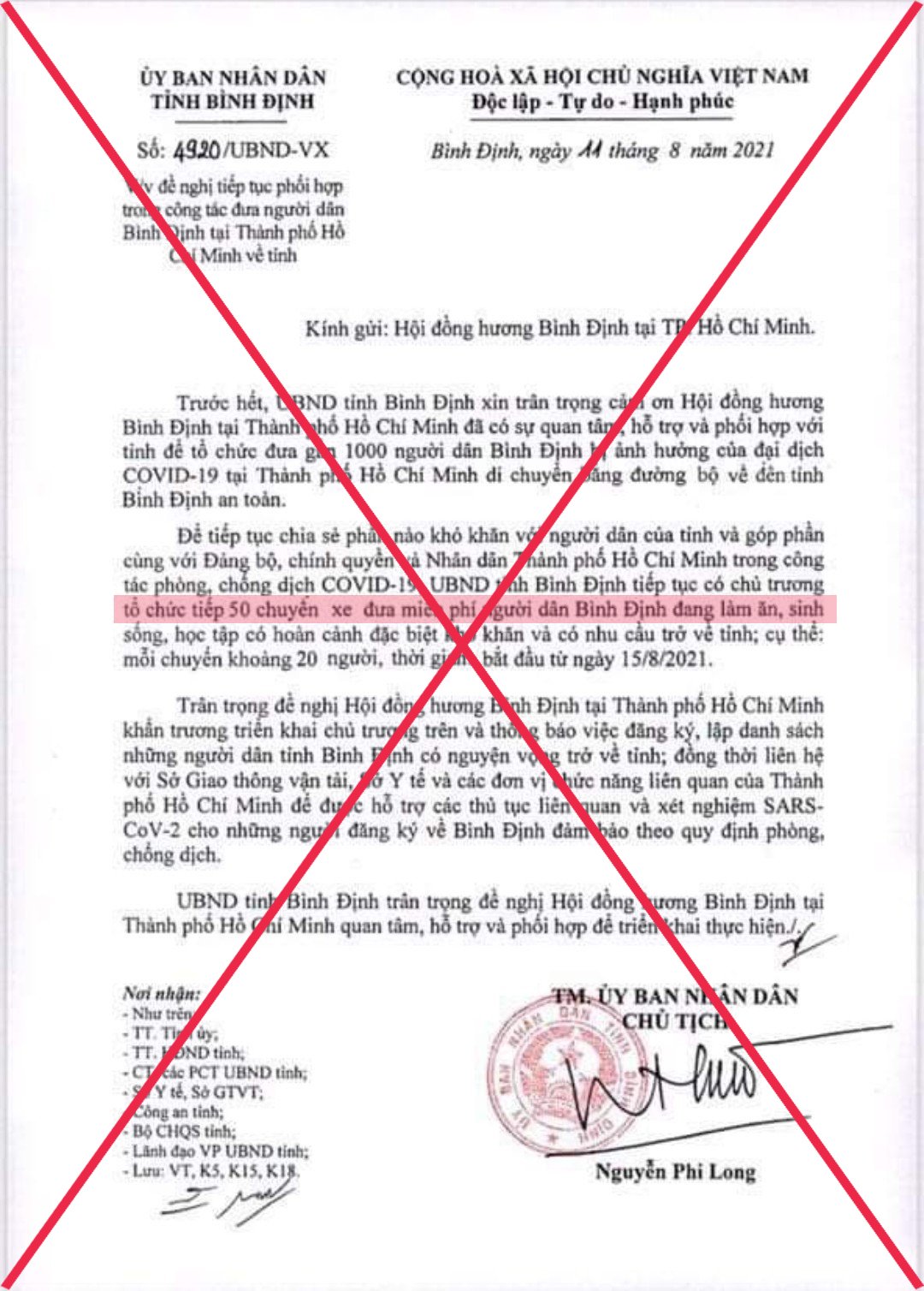 C&ocirc;ng an B&igrave;nh Định đang điều tra vụ việc đăng văn bản giả mạo ch&iacute;nh quyền tổ chức 50 chuyến xe đưa người d&acirc;n về qu&ecirc;