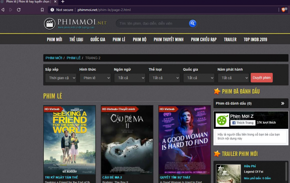 Trang web c&oacute; t&ecirc;n l&agrave; phimmoi.net.