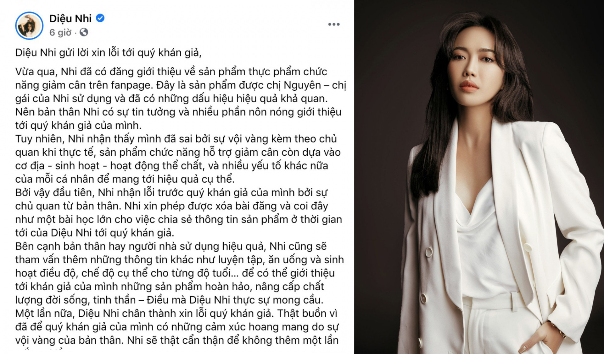 Diễn vi&ecirc;n Diệu Nhi v&agrave; lời xin lỗi v&igrave; quảng c&aacute;o thiếu tr&aacute;ch nhiệm.