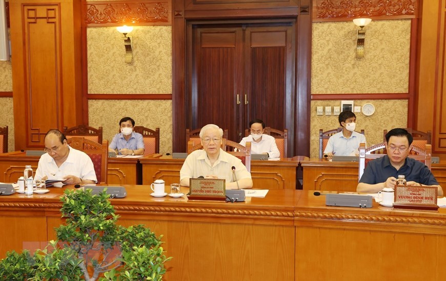 Tổng b&iacute; thư Nguyễn Ph&uacute; Trọng tại cuộc họp