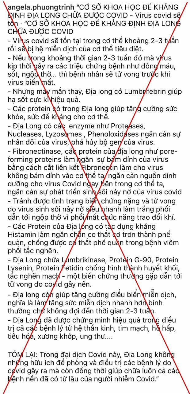 Th&ocirc;ng tin địa long c&oacute; thể chữa trị COVID-19 được lan truyền tr&ecirc;n mạng x&atilde; hội