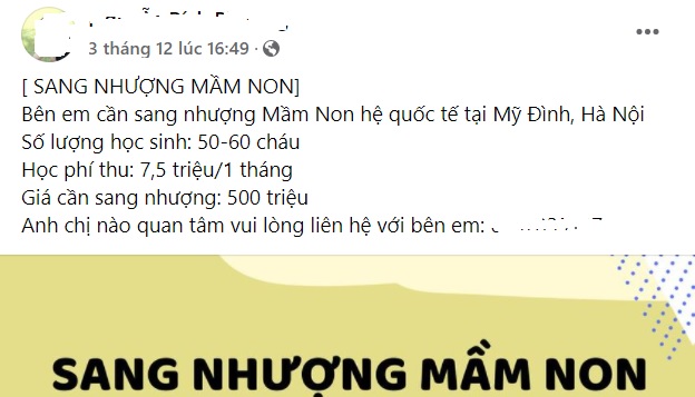 Kh&ocirc;ng kh&oacute; để t&igrave;m c&aacute;c lớp mầm non tư thục c&oacute; nhu cầu sang nhượng