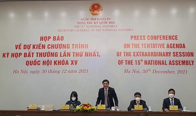 Họp b&aacute;o Kỳ họp bất thường lần thứ nhất, Quốc hội kh&oacute;a XV, chiều ng&agrave;y 30/12