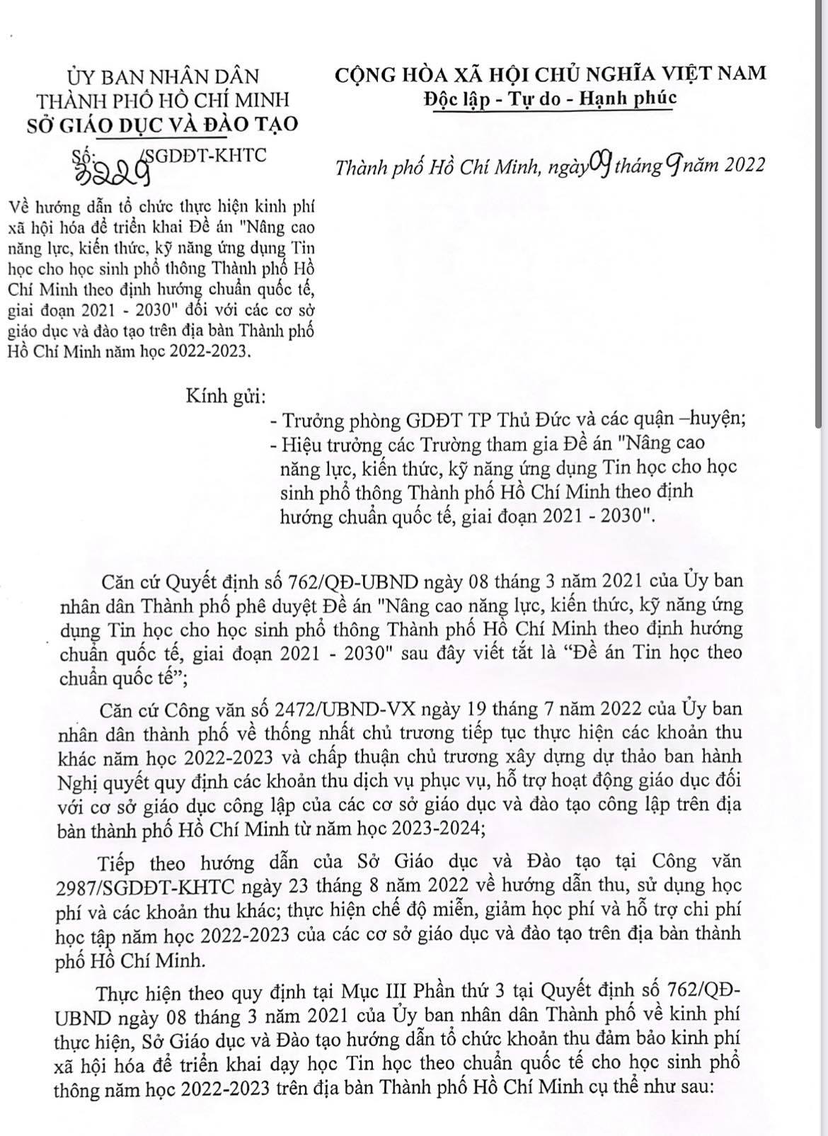 Ngay từ 9/9, Sở GD-ĐT TPHCM đ&atilde; c&oacute; văn bản hướng dẫn trường thực hiện giảng dạy Tin học theo chuẩn quốc tế