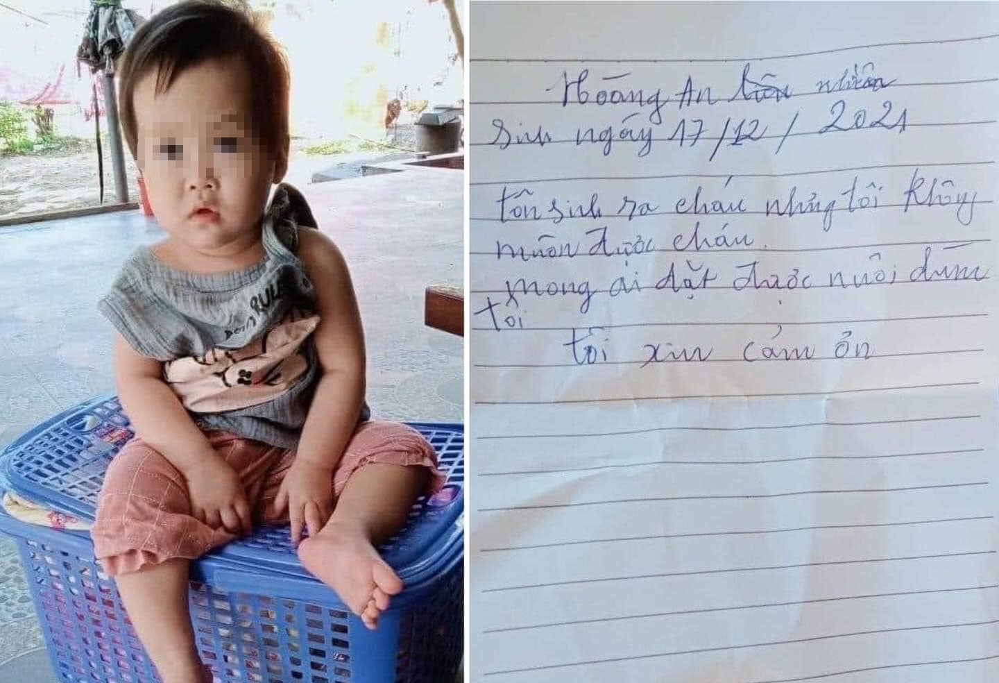 B&eacute; g&aacute;i 1 tuổi được ph&aacute;t hiện ngồi kh&oacute;c b&ecirc;n lề đường c&ugrave;ng l&aacute; thư nhờ nu&ocirc;i hộ - Ảnh: Kh&aacute;nh Trung