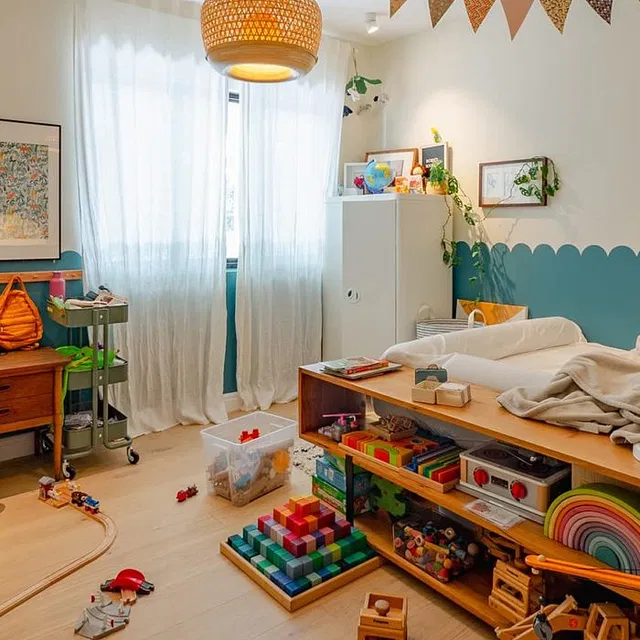 Ph&ograve;ng chơi của con trai họ, với sơn tường hai t&ocirc;ng m&agrave;u, đầy đồ chơi v&agrave; s&aacute;ch, chắc chắn l&agrave; căn ph&ograve;ng sinh động nhất trong nh&agrave; của họ. Trước đ&acirc;y, căn ph&ograve;ng n&agrave;y từng l&agrave; kh&ocirc;ng gian tối nhất trong to&agrave;n bộ nơi n&agrave;y. V&igrave; vậy, để giải quyết vấn đề, họ đ&atilde; lắp đặt nhiều &aacute;nh s&aacute;ng b&ecirc;n trong v&agrave; cũng tạo ra một cửa sổ cố định b&ecirc;n trong.  Kết quả đ&atilde; tự n&oacute;i l&ecirc;n điều đ&oacute;, với ph&ograve;ng chơi giờ đ&acirc;y l&agrave; một m&ocirc;i trường tươi s&aacute;ng v&agrave; s&ocirc;i động cho con trai họ.