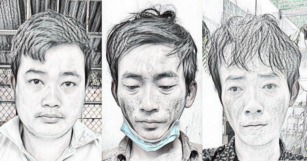 Giang - T&ugrave;ng - Sang (từ tr&aacute;i qua phải) tại cơ quan c&ocirc;ng an