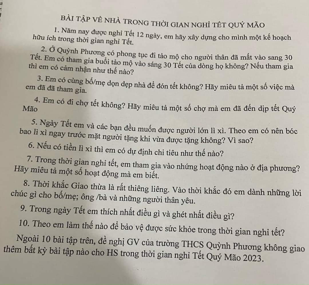 B&agrave;i tập về nh&agrave; trong thời gian nghỉ tết đang được cộng đồng mạng trầm trồ chia sẻ