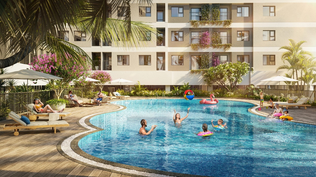 Kh&ocirc;ng gian sinh hoạt chung l&agrave; nơi cư d&acirc;n giao lưu, kết nối v&agrave; thắt chặt t&igrave;nh cảm - H&igrave;nh phối cảnh tiện &iacute;ch hồ bơi b&ecirc;n trong dự &aacute;n Legacy Prime