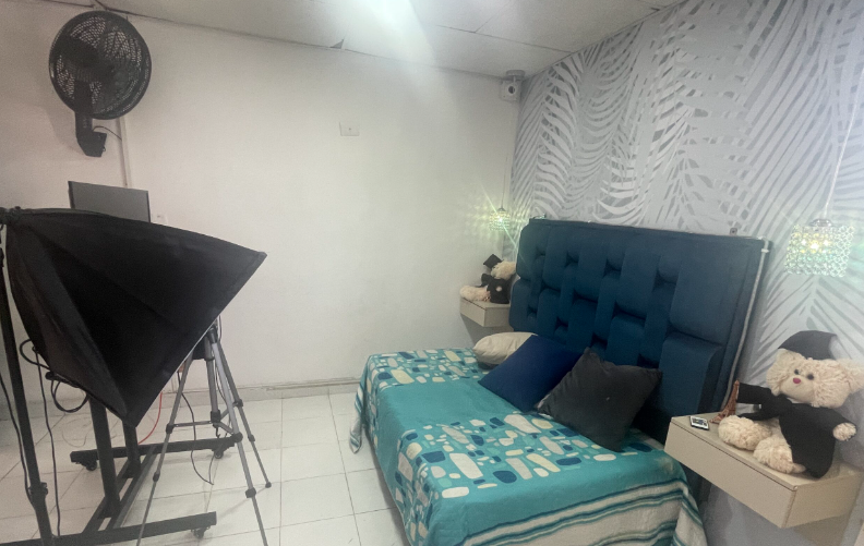 Hầu hết c&aacute;c ph&ograve;ng được sử dụng cho chương tr&igrave;nh webcam đều được trang bị giường hoặc ghế sofa, m&aacute;y quay v&agrave; đ&egrave;n. Catherine Ellis