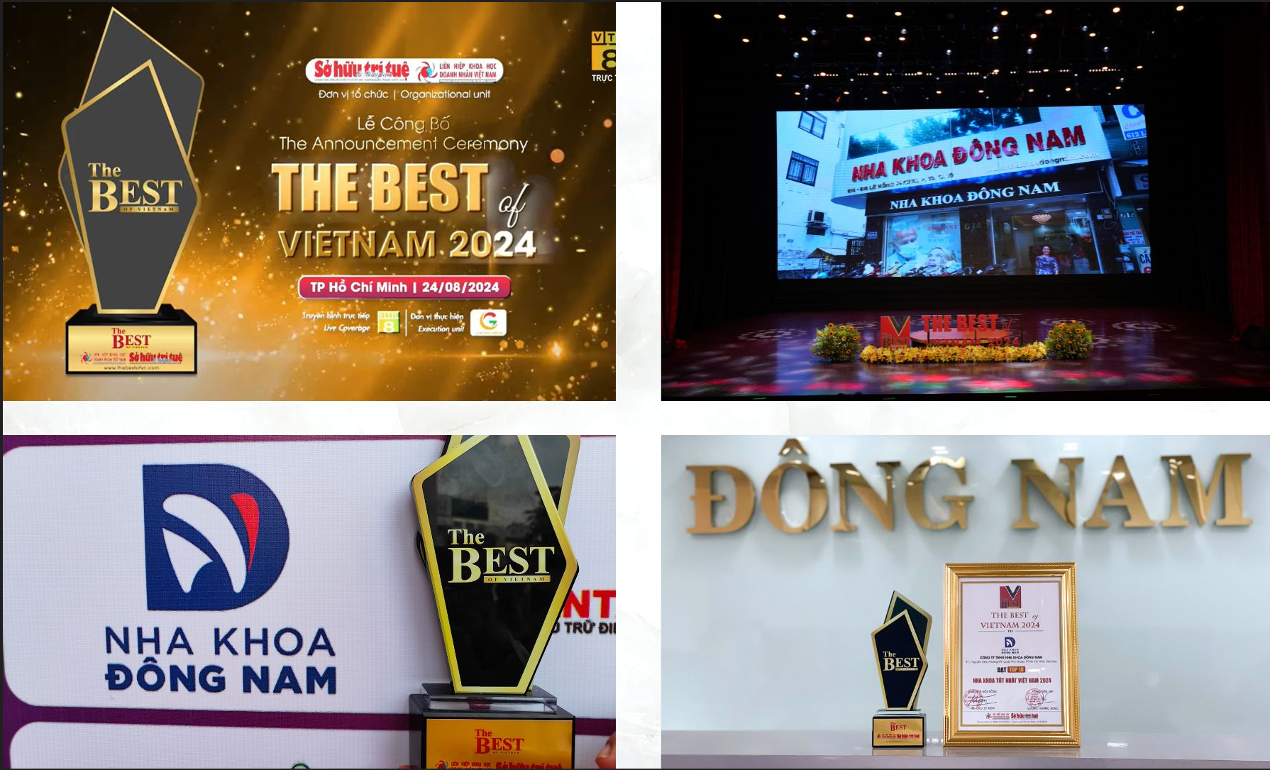 Đại diện Nha khoa Đ&ocirc;ng Nam nhận giải thưởng Top nha khoa tốt nhất Việt Nam 2024