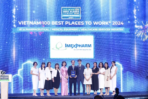 Imexpharm được vinh danh vị tr&iacute; thứ 25 trong Top 100 c&ocirc;ng ty c&oacute; m&ocirc;i trường l&agrave;m việc tốt nhất Việt Nam cho năm 2024 - Ảnh: Imexpharm